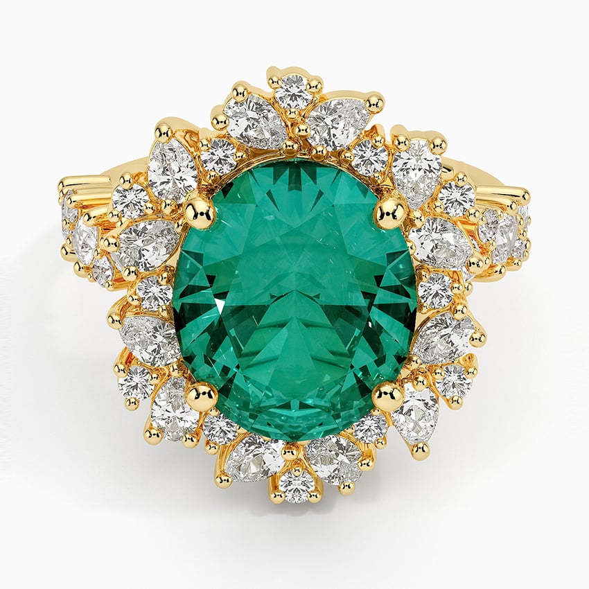 Olivetta Lab Emerald and Diamond Cocktail Ring 18K Yellow Gold