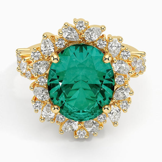 Olivetta Lab Emerald and Diamond Cocktail Ring 18K Yellow Gold