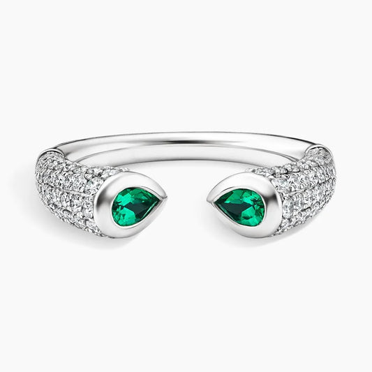 Luxe Stevie Lab Emerald and Lab Diamond Toi et Moi Ring