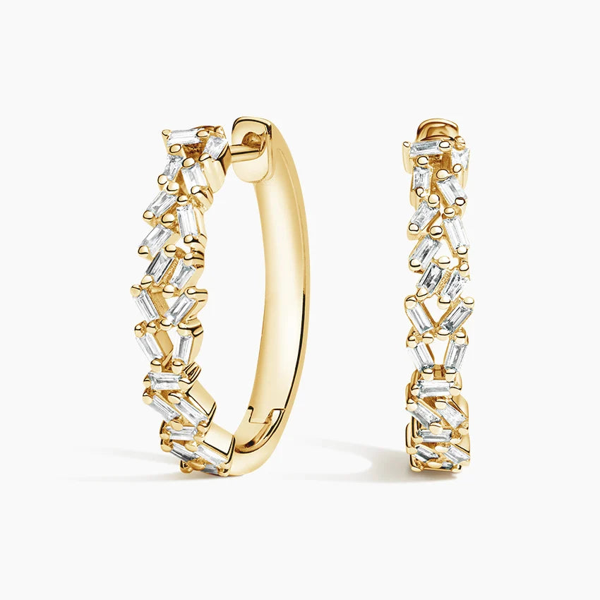 Baguette Diamond Cluster Hoop Earrings 14k