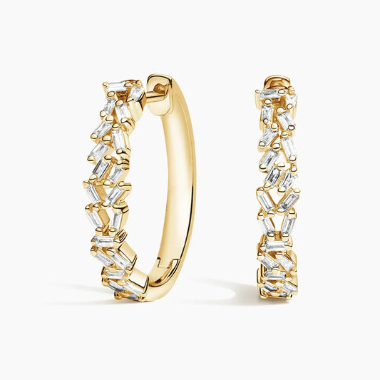 Baguette Diamond Cluster Hoop Earrings 14k