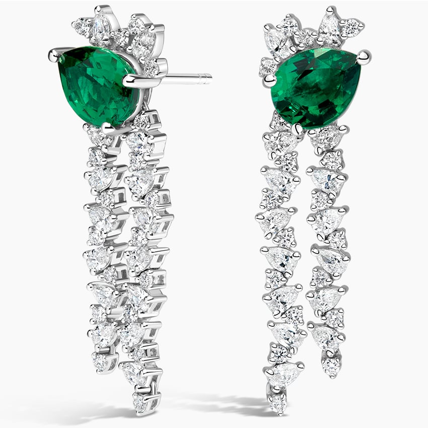 Olivetta Lab Emerald and Diamond Drop Earrings 18k