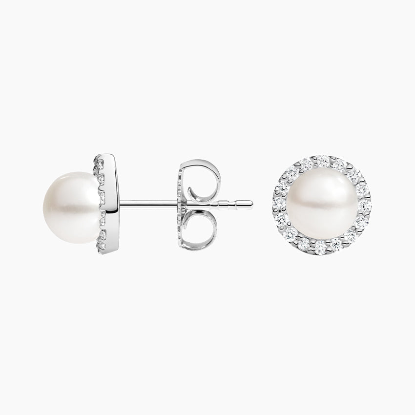 Freshwater Cultured Pearl Halo Diamond Earrings