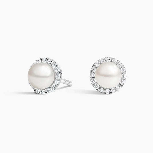 Freshwater Cultured Pearl Halo Diamond Earrings